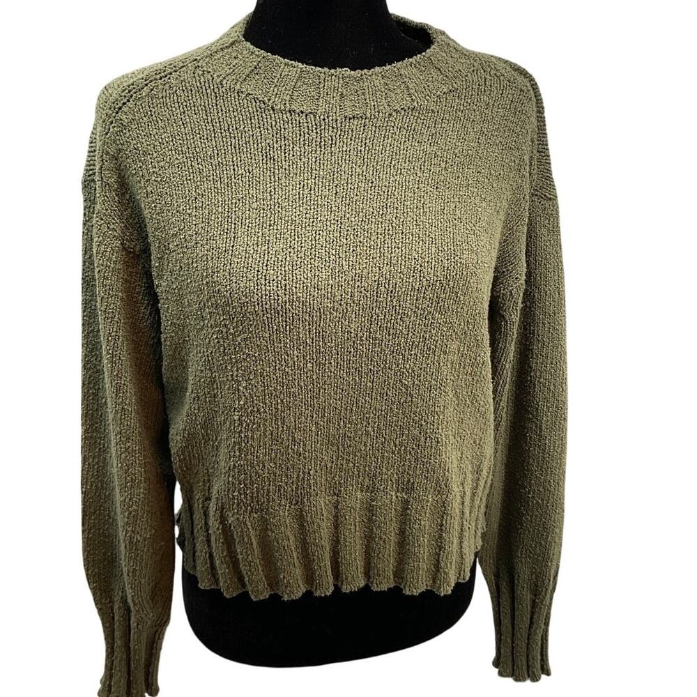 J. Crew Chunky Cableknit Fair Isle Crop Sweater Green Small